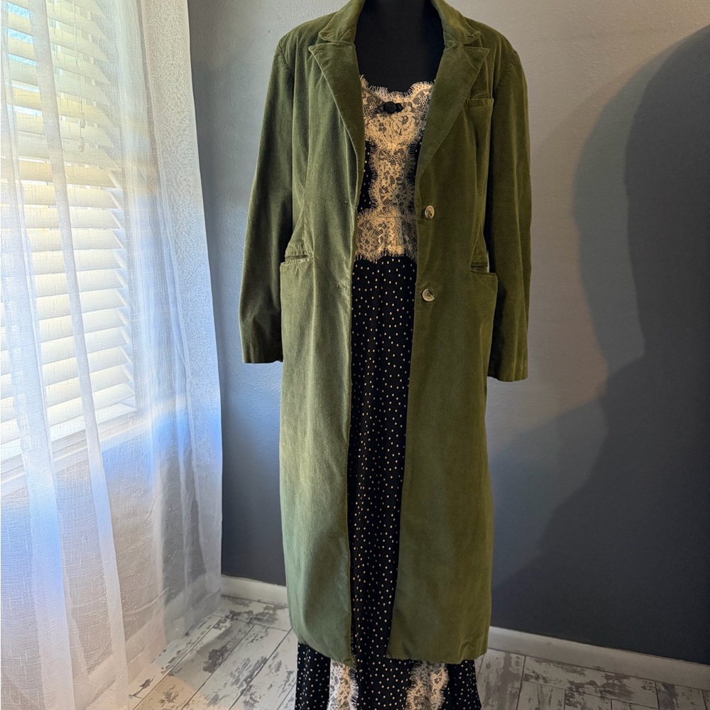 Free People Velvet Duster Coat – Olive Green•Worn once•Excellent condition